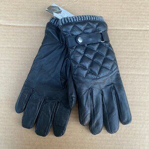 Black Leather Quilted Gloves | Knit Cuff - New